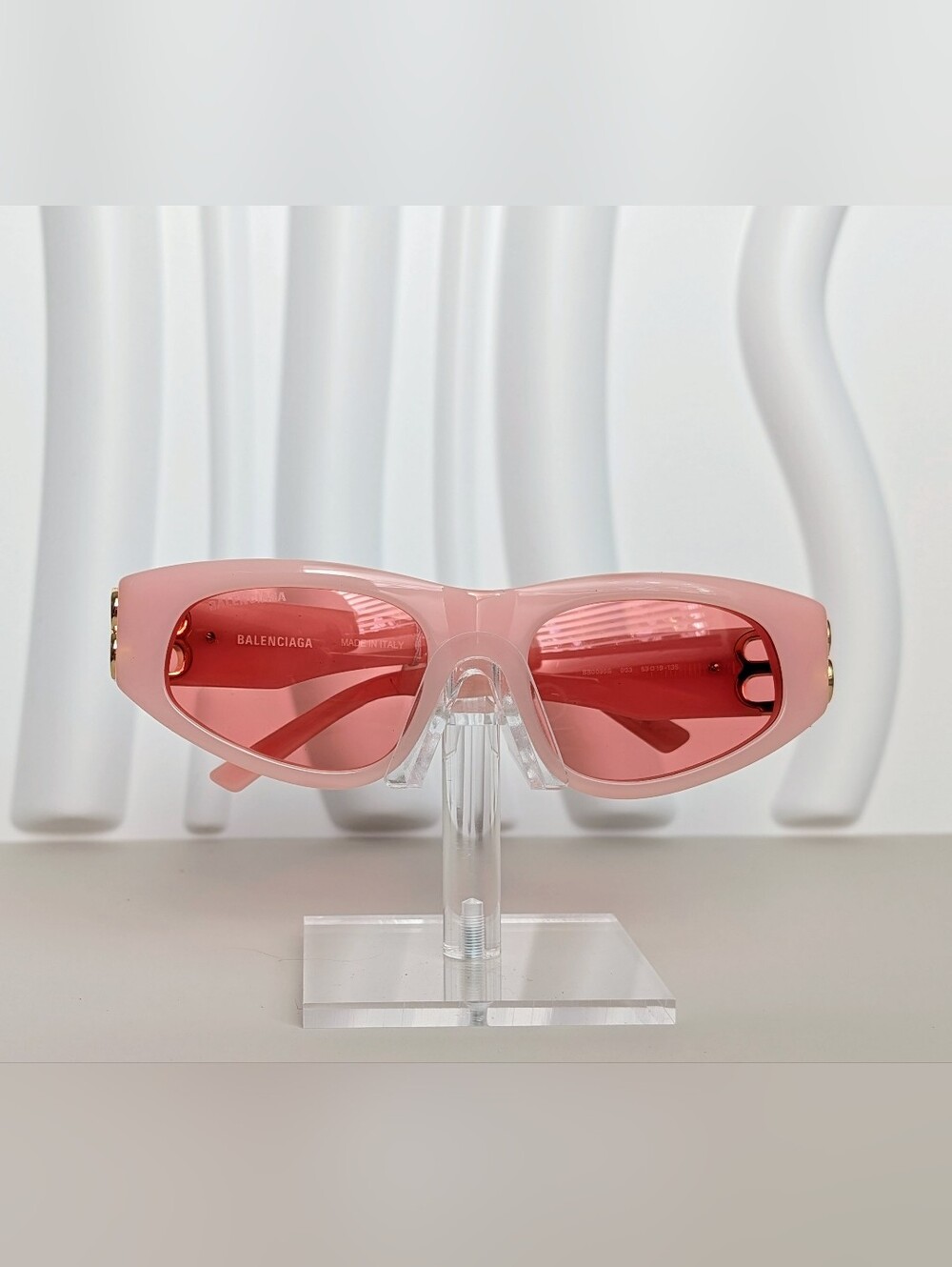 Balenciaga BB0095S Pink Gold Cat Eye Sunglasses BB Logo NWT Made In Italy - Picture 7 of 16